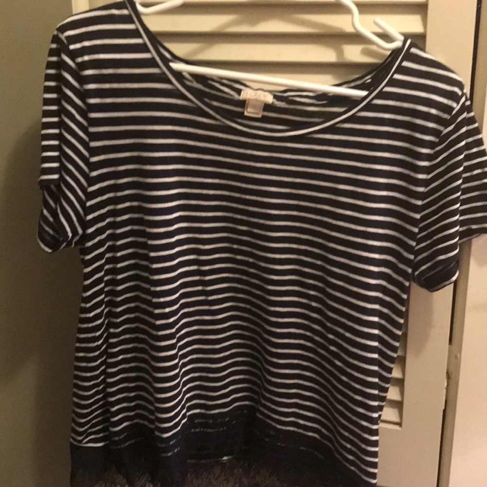 J.CREW tissue tee - navy/white with lace